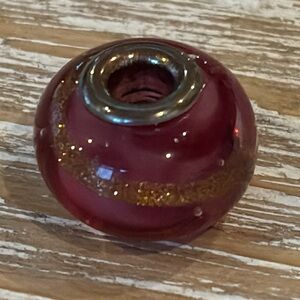 TROLLBEADS glass bead pink purple with gold swirls sterling silver core